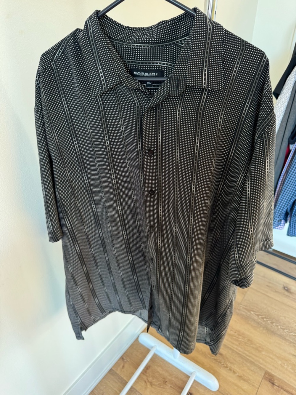 Bassiri Uomo Men's Casual Button-Down Shirt Black Gray Microfiber Size XXL